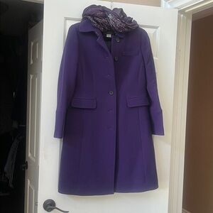 J. Crew Vibrant Purple Pea Coat free scarf inc